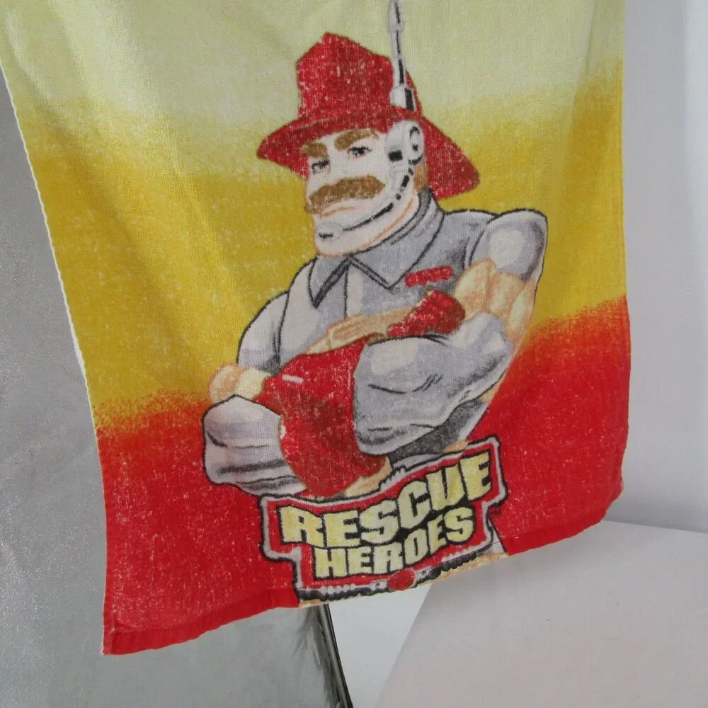 Vintage Fisher-Price Rescue Heroes Beach Towel Fireman Character Kids Bath Towel
